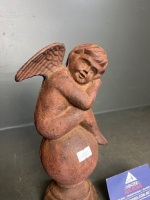 Cast Iron Angel on a Ball Figurine - 2