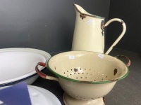 Enamelware - Jug, Colander and Pot inc White Porcelain Dish - REMOVED BY VENDOR - 2