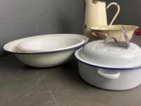 Enamelware - Jug, Colander and Pot inc White Porcelain Dish - REMOVED BY VENDOR - 3
