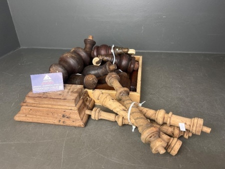 Large Assortment of Vintage Turned and Hand-Carved Wooden Items