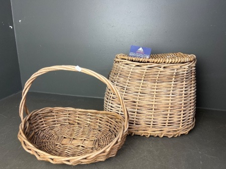 Fishing Creel and Woven Carry Basket