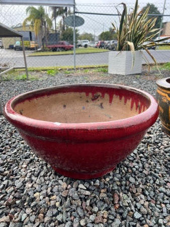 Red Glazed Circular Garden Pot