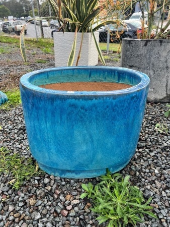 Large Oval Blue Glazed Garden Pot - App 470 x 310 x 390mm