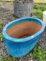 Large Oval Blue Glazed Garden Pot - App 470 x 310 x 390mm - 2
