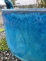 Large Oval Blue Glazed Garden Pot - App 470 x 310 x 390mm - 3