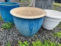 Circular Blue Glazed Garden Pot and White Circular Garden Pot - 2