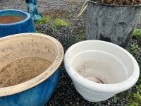 Circular Blue Glazed Garden Pot and White Circular Garden Pot - 4