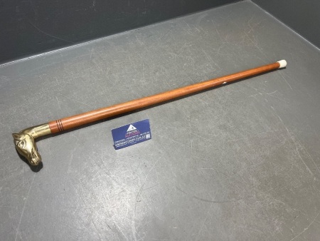 Vintage Walking Cane with Brass Horse Head