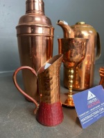 Collection of Polished Copper and Brass-Accented Serveware Items - 2