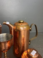 Collection of Polished Copper and Brass-Accented Serveware Items - 3