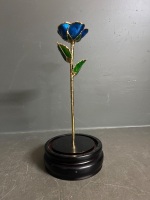 Dark Blue Gold-Trimmed Eternal Rose Statue - 3
