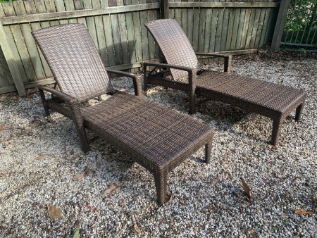 Pair of Modern Woven Plastic Pool Loungers