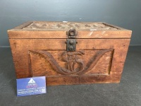 Hand-Carved Wooden Storage Chest - 3