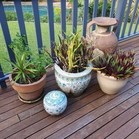 Asstd Collection of Terracotta & Glazed Ceramic Pots - Fishbowl Pot As Is