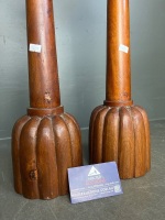 Pair of Wooden Carved Pillar Candle Holders - 3