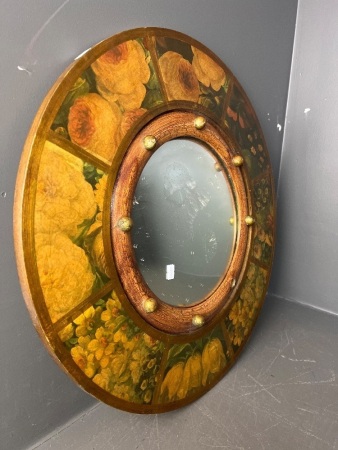 Vintage Round Wall Mirror with Painted Floral Frame