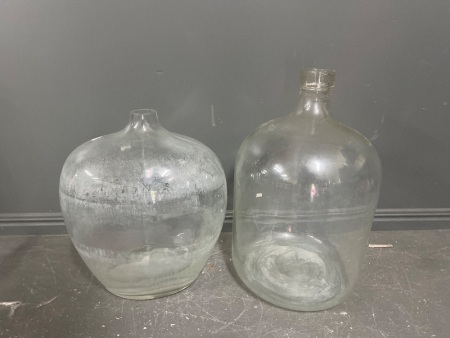 2 x Round Glass Demijohns