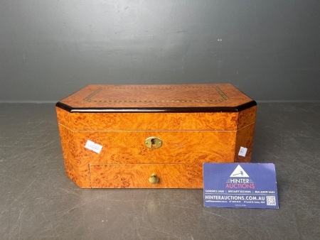High-Gloss Burlwood Veneer Jewellery Box with Key
