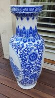 XL Blue & White Porcelain Peacock Vase - 2