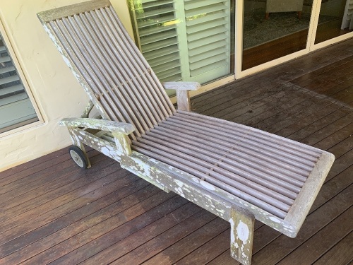 Pair of Teak Adjustable Pool Loungers with Wheels