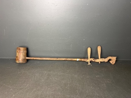 Hand-Carved Wooden Mallet with Dragon Head Decor