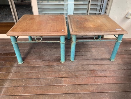 Pair of Iron & Timber Side Tables