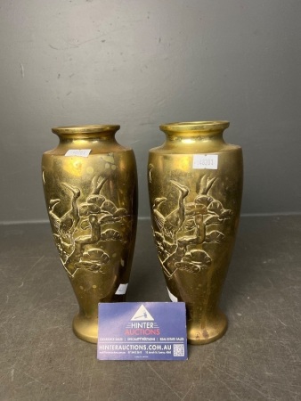 2 x Vintage Asian-Inspired Brass/Bronze Vases