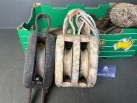 Lot of Metal and Wooden Tackle Pulleys for Heavy-Duty Marine Rigging - 2