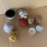 Collection of Asstd Eggs inc. Porcelain, Cinnabar, Pierced Stone & Metal, Papier Mache - 2