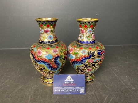 Vintage Chinese Cloisonne Brass and Enamel Vases