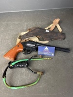 Wooden Pistol with Shoulder Holster and Slingshot