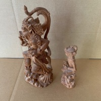 Intricately Carved Boxwood Statue of Hanuman + 1 Other Carved Hindu Deity - 2