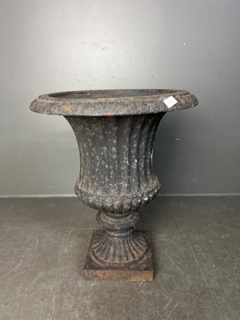 Vintage Fluted Black Cast Iron Campana Planter