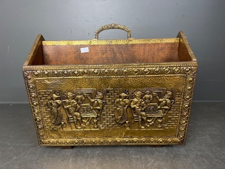 Embossed Vintage Brass Coal Box/Magazine Rack