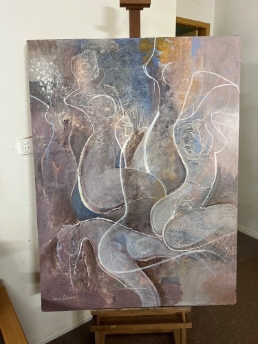 Large Original Nudes Board Painting by Bruce Stewart - Australian Banknote Designer/Artist