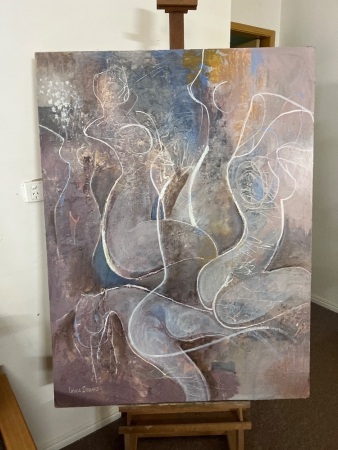 Large Original Nudes Board Painting by Bruce Stewart - Australian Banknote Designer/Artist