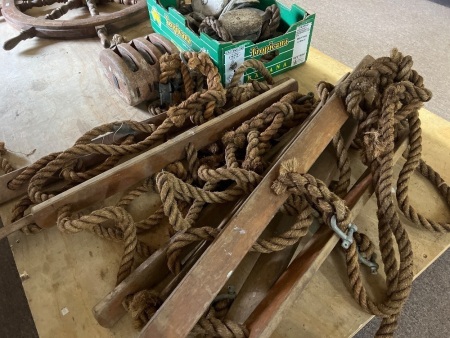 Tackle Pulley System Equipped with Heavy-Duty Nautical Possibly Hemp Rope