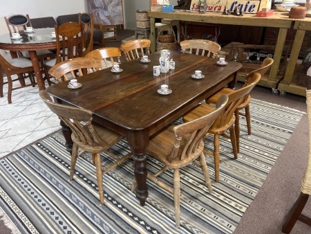 Large Australian Cedar Colonial Dining Table with 8 Dining Chairs