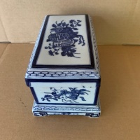 Chinese Blue & White Lidded Rectangular Box - Signed on Bottom - 2