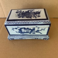 Chinese Blue & White Lidded Rectangular Box - Signed on Bottom - 3