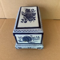 Chinese Blue & White Lidded Rectangular Box - Signed on Bottom - 4