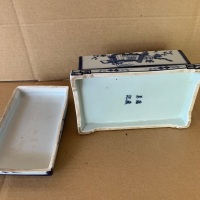 Chinese Blue & White Lidded Rectangular Box - Signed on Bottom - 5