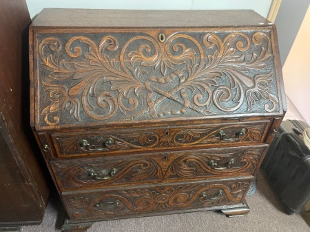 Vintage Wooden Bureau - with Key
