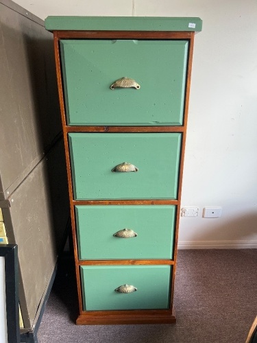 4-Draw Wooden Filing Cabinet with Brass Handles