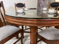 Round Wooden Dining Table with Circular Glass Top Insert and Traditional Wooden Carved Leg Base - 2