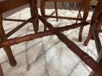 Round Wooden Dining Table with Circular Glass Top Insert and Traditional Wooden Carved Leg Base - 4