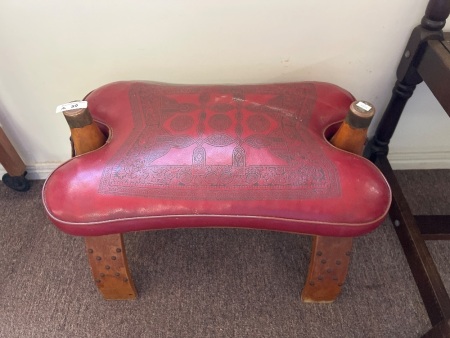 Vintage Red Leather Camel Saddle Stool