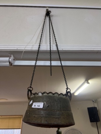 Metal and Possibly Brass and Copper Vintage Hanging Pot