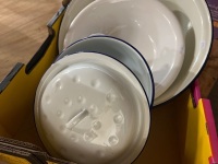 Enamelware - Inc Pot, Bowl and White Porcelain Dish - 2