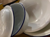 Enamelware - Inc Pot, Bowl and White Porcelain Dish - 3